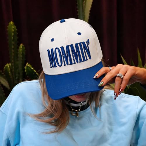 Image of Mommin Trucker Hat for Women, Vintage Two-Tone mom hat with Mommin 3D Embroidery, New Mom Gifts Mothers Day Outfits
