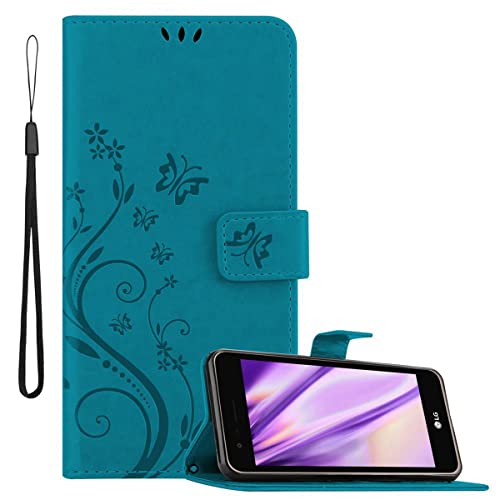 Cadorabo Funda Libro para LG K4 2017 EU en Azul Floral – Cubierta Proteccíon en Diseño de Flor con Cierre Magnético, Función de Suporte e 3 Tarjeteros - Etui Case Cover Carcasa