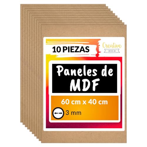 Creative Deco 10 x MDF Tablero 60 x 40 cm Madera | 600 x 400 x 3 mm (+/-2mm) | Perfecto para Corte por Laser, CNC Router, Modelado, Calado, Bricolaje, Manualidades