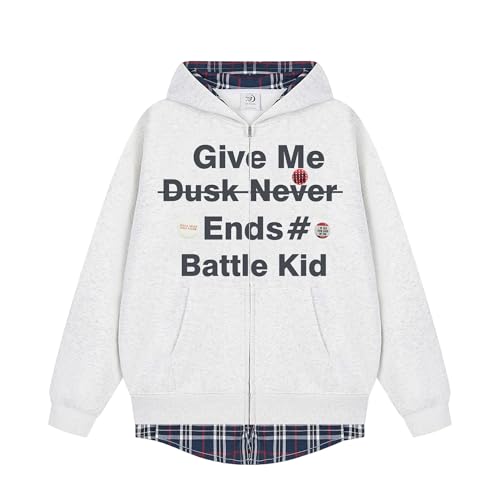 Unisex Full Zip Cardigan Hoodie Vintage Letter Graphic Oversized Fake Two Pieces Hoodie for Couple Streetwear