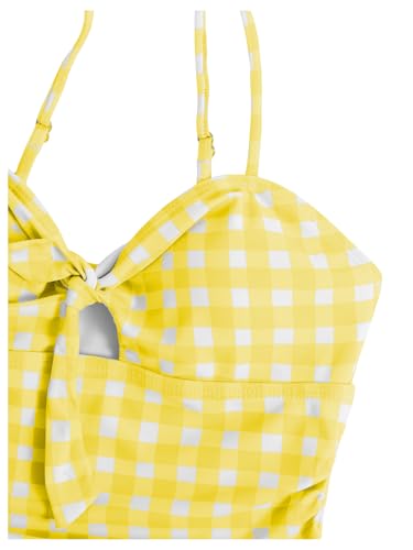 Image of Floerns Girl's Gingham Print Ruched Cut Out Knot Front One Piece Swimsuit
