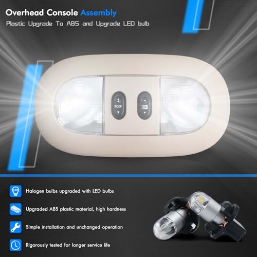 Image of LED Front Overhead Console Interior Dome Map Light w /Sunroof Switch, Tan | Compatible with Ford F150 2004-2008, Lincoln Mark LT 06-08, Replace# 7L3Z-18519A70-BA, 7L3Z-18519A70-BC