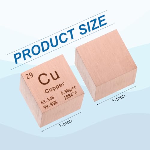 Image of PATIKIL 1 Inch Copper Cube Metal Element High Density Block Pure Periodic Magnesium Block for Element Collections Teacher Lab Scientific Experiment, 25.4 mm