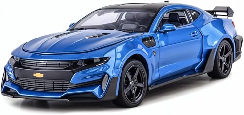 Image of Die-Cast Model Car, 1:32 Scale, Black with Gold Accentsband Hood Pull Back Super Car with Openable Doors Sound and Light for Birthdays Gift Party Decorations (Camaro 1:32)