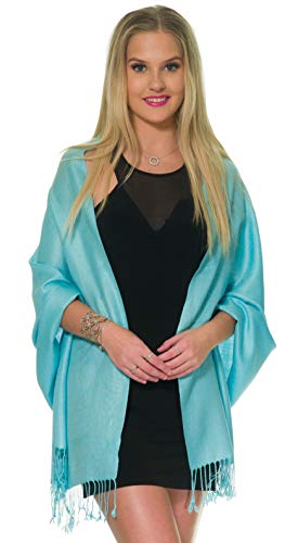 Pashmina Shawls and Wraps for Evening Dresses, Large Soft Pashmina Wedding Aqua Blue Shawl