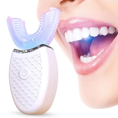 Ultrasonic U Type Electric Toothbrush, 360° Automatic Electric Toothbrush Teeth Whitening Brush Wireless Electric Tooth Clean Brush Adults Electric Lazy Toothbrush (White, One Size)