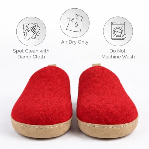 Image of Wool Felt Mule Slippers for Women & Men, Handmade 100% Natural Wool Backless House Shoes with Premium Suede Sole, Warm Breathable Indoor Slip-On