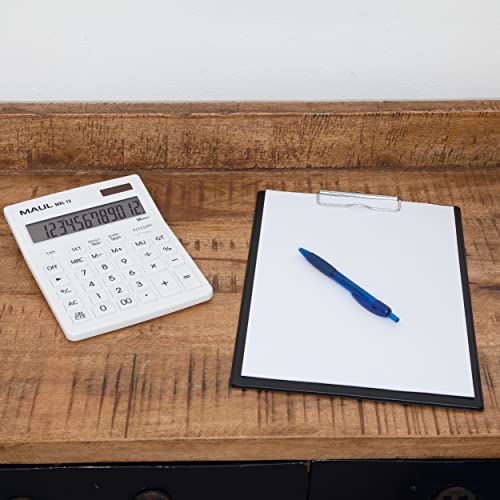 Maul Kaufmännischer Taschenrechner MXL12 | 12 Stellen | inkl. Steuerberechnung | angewinkeltes Display |großer Profi-Tischrechner | Solarbetrieben | inklusive Batterie | 20,5 x 15,5 cm | Weiß