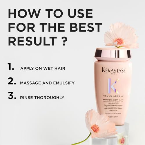 Image of Kerastase Gloss Absolu Creme Anti-Frizz Shampoo For Bouncy, Glossy Hair | Medium to Thick Hair | 4-Days Anti-Frizz | With Hyaluronic & Glycolic Acid, Wild Rose-In-Oil | 250ml