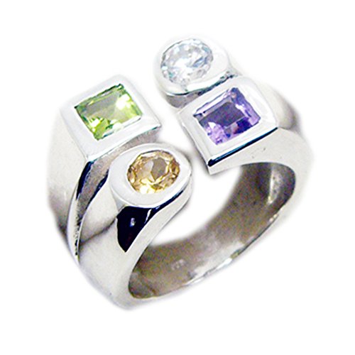 Bague en argent avec plusieurs pierres précieuses et sertissage main traditionnel