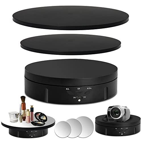 3 in 1 Drehteller Elektrisch für Fotografie, 360 Grad Elektrisch Drehbarer Display Ständer Drehteller, für Fotografie Produkte, Display, Schmuck, Uhr, 3D-Modelle, Sammlerstücke (Schwarz) Cover