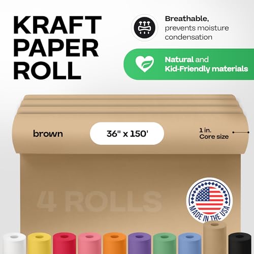 Brown Paper Roll 36" x 1800" (150 feet), Pack of 4 - USA-Made Wrapping Kraft Paper 50lb Thickness for Packing, Moving, Shipping, Crafts/Arts - 100% Recycled Natural Material by IDL Packaging - Thumbnail 2