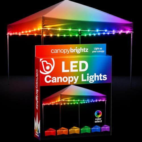 Brightz CanopyBrightz Color Changing LED Canopy Lights - 40 ft String Lights with 60 LEDs Cut-to-Size - Battery Powered Accent Lights for Pop Up Canopy Camping Tailgating Backyard Parties & Patio