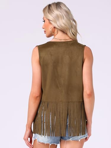 Image of Allegra K Women's Fringe Top Vest Open Front Western 70s Outfits Faux Suede Tassel Cardigan