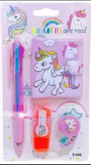 Frozen Theme Small Stationery Sets / 4-1 Ink Ball Pen, Small Diary, Highlighter, Tape with Holder,/ Gifting idea for Kids, Return Gift Special (Random Colour Sent Pack of 1)