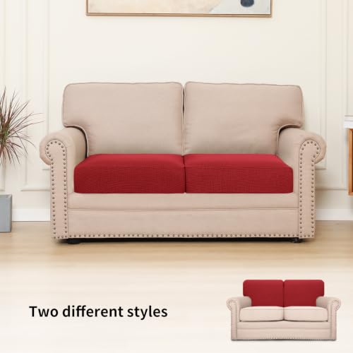 Image of Easy-Going Stretch Individual Couch Cushion Cover Sofa Seat Furniture Protector Sofa slipcover Soft Flexibility with Elastic Bottom(2 Piece Cushion Sofa, Christmas Red)