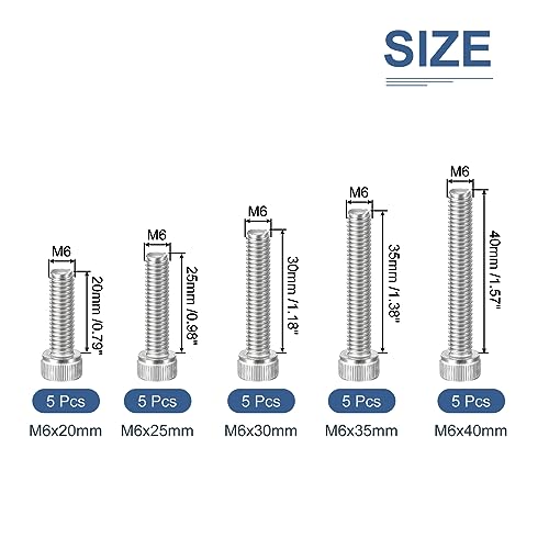 DTGN 25Pcs M6 Metric Screw Assortment, M6 Bolts Socket Head Screws - Image 2