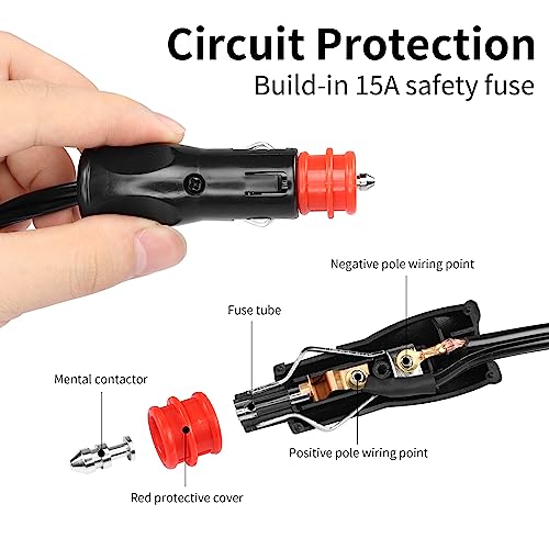 Image of YACSEJAO 12 /24V Car Cooler Cable, 16AWG 2Pin Auto Fridge Compressor Replacement Extension Cable Built in 15A Fuse Suitable for Travel, Camping or Picnics