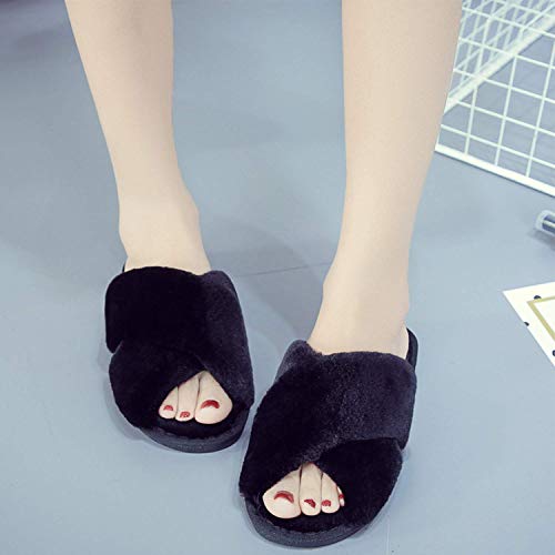 Women's Soft Plush Lightweight House Slippers Non Slip Cross Band Slip On Open Toe Cozy Indoor Outdoor Slippers4