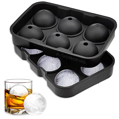 Image of Ice Cube Trays Silicone, Sphere Ice Ball Maker with Lid for Whiskey and Cocktails & Bourbon, Reusable and BPA Free