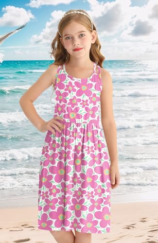 BesserBay Girls Summer Sleeveless Criss Cross Swing Midi Dress with Pockets 4-14 Years - Image 5