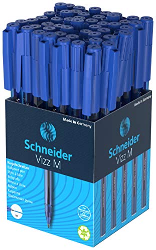 Schneider 102203 Vizz Kugelschreiber (für leichtes und schnelles Schreiben, Schaft in Schreibfarbe, Strichbreite M) 50 Stück, Blau