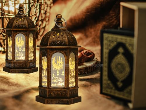 2 Pieses Ramadan Lights Decorations for Home,Eid Mubarak Lantern,Ramadan Decorations for Home,Ramadan Decorations Lamp,Ramadan Mubarak Lanterns Decorative for Eid Home Table Party,Bronze - Image 4
