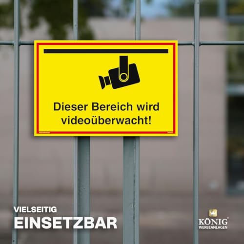 Schild Videoüberwachung | Dieser Bereich Wird videoüberwacht! | stabiles Alu Schild mit UV-Schutz 30 x 20 cm | gelb | Kameraüberwacht videoüberwacht | Dreifke®