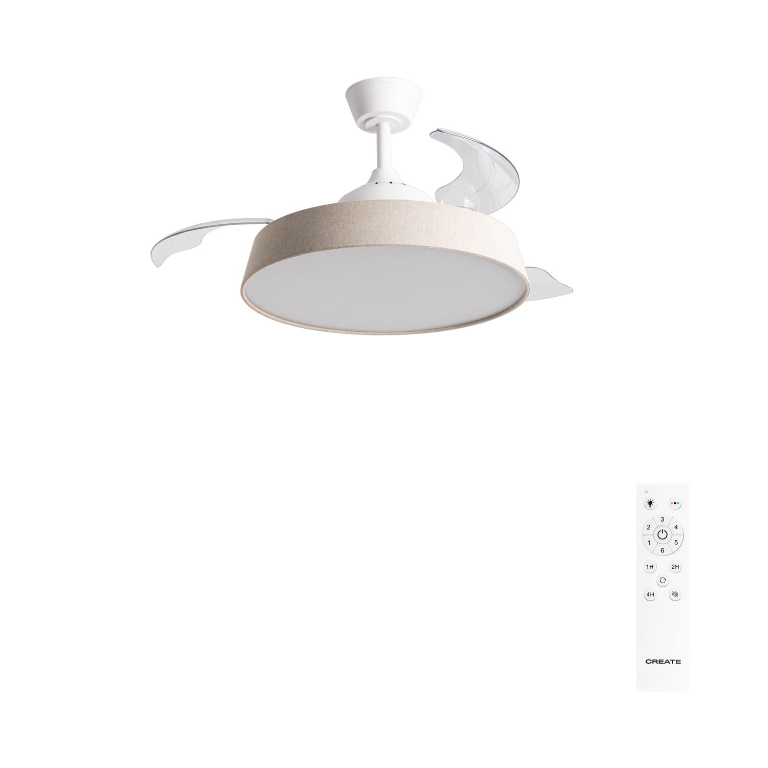 CREATE / WIND CLEAR CONTOUR/Ceiling fan with natural linen light with remote control/40W, Timer, Ø 107 cm, retractable blades, 3 light temperatures, summer-winter function