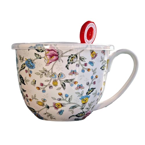 Taza grande ligera con tapa, porcelana ósea, microondas