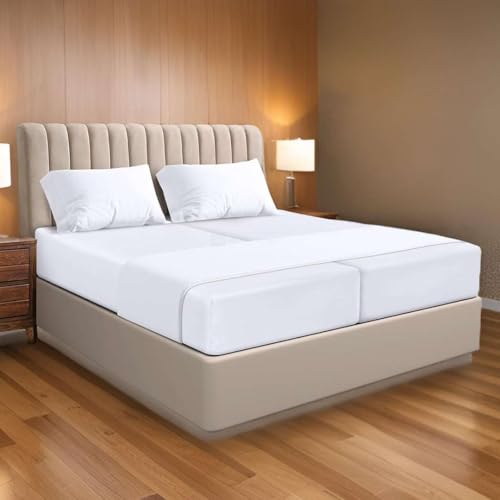 Ready To Rest 100% Egyptian Cotton Split California King Sheets Sets for Adjustable Bed 5 Piece Fits Mattress Upto 16 Deep Ultra Soft Cooling Bed Sheets White Solid