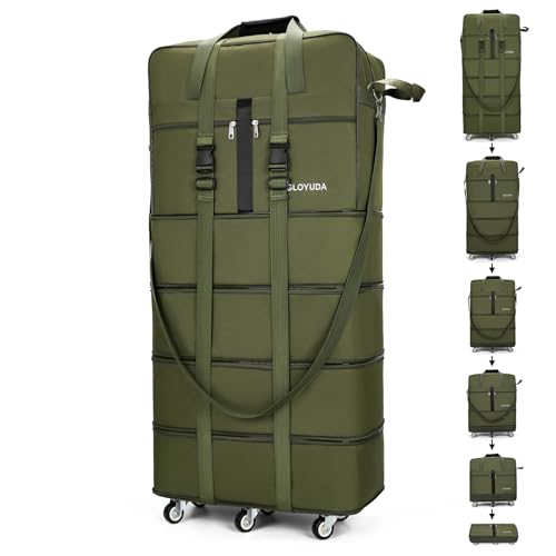Gloyuda Faltbare Reisetasche mit Rollen, 108.5cm Reisetasche Groß, 125L Reisetaschen Faltbar, Kleidersack, Faltbare Handgepäck Tasche mit Eine Gepäckgriffhüllen Schultergurt Schuhbeutel (grün)