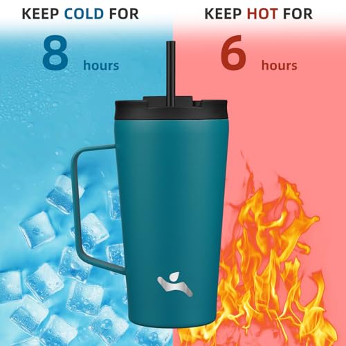 Image of Konokyo 18 oz Insulated Tumbler with Handle & Straw, Stainless Steel Mug
