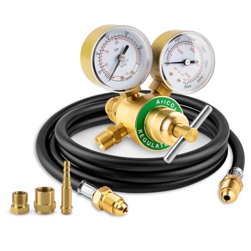 Argon Co2 Regulator Welding Argon Gas Regulator for TIG and MIG Dual Gauge Co2 Regulators with 6.6FT Welding Gas Hose CGA580 Inlet Connection 0-4000PSI Input Pressure