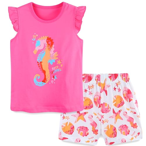 Image of Bumeex Toddler Girls Summer Outfit Cotton Top and Shorts Clothing Set