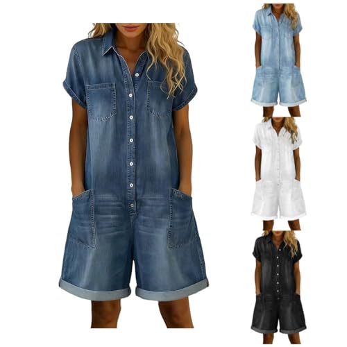 TianGiKi Jean Romper for Women Denim Shorts Summer...