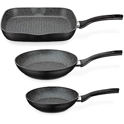 GSW Juego de 3 sartenes de Granito Gourmet, Aluminio, plástico, Negro