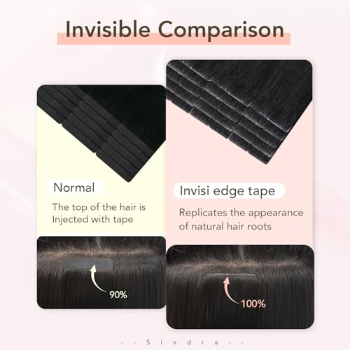 Image of Sindra Invisi Edge Tape in Extensions Human Hair | 18Inch 20pcs 50g, Seamless Injected Tape Ins Extensions, Medium Brown to Caramel Blonde, Invisible Tape in Hair