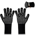 Oven Mitts,BBQ Fireproof Gloves, Grill Cut-Resistant Gloves 1472°F Heat Resistant Gloves, Non-Slip Silicone Oven Gloves, Kitchen Safe Cooking Gloves for Oven Mitts,Barbecue,Cooking, Frying (Black)