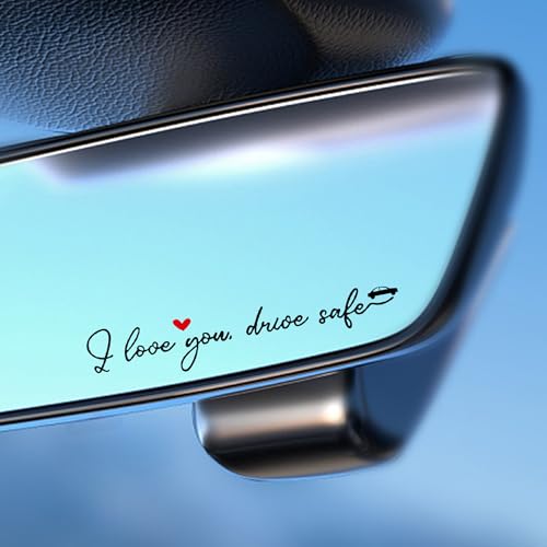 Image of 4pcs I Love You Drive Safe Mirror Sticker Waterproof Vinyl Car Stickers | Rear View Mirror Decal for Women Removable Funny Car Decals for Women Men Couples, Parents, New Drivers