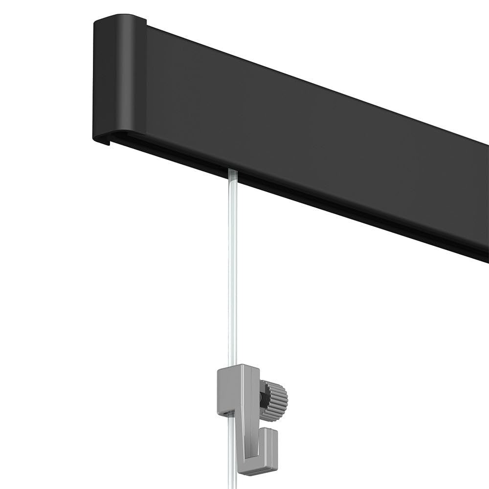 Artiteq Click Rail - Sistema di sospensione per pittura, 200 cm, nero, set completo con fili trasparenti, ganci e materiale di fissaggio, portata 30 kg p/m