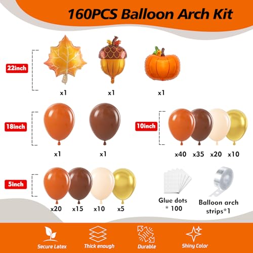 Image of 160Pcs Fall Balloons Garland Arch Kit - Orange Coffee Brown Gold White Sand Boho Latex Balloon for Autumn Birthday Hello Fall Little Pumpkin Baby Shower ThanksGiving Themed Party Decorations
