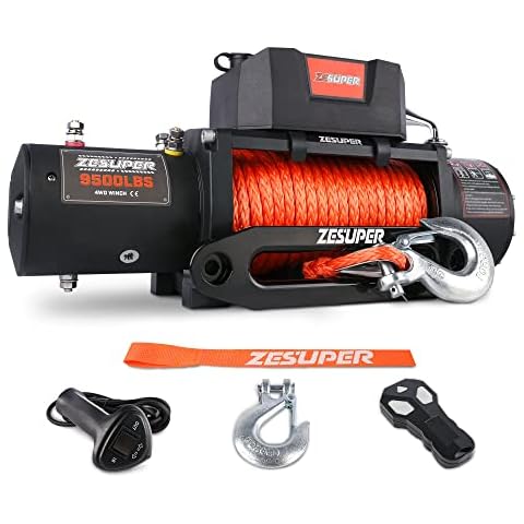 ZESUPER 9500 lbs Electric Winch Kit Waterproof IP67 Electric Winch with Hawse Fairlead, with Both Wireless Handheld Remote and Corded Control Recovery (9500-Rope) Cover