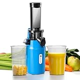 Ventray Ginnie Extractor de zumos y verduras - Slow Juicer con función de masticación inversa, Licuadora para Verduras y Frutas, Fácil de Limpiar, Extracción Lenta 60 rpm, Sin BPA, Azul Cielo