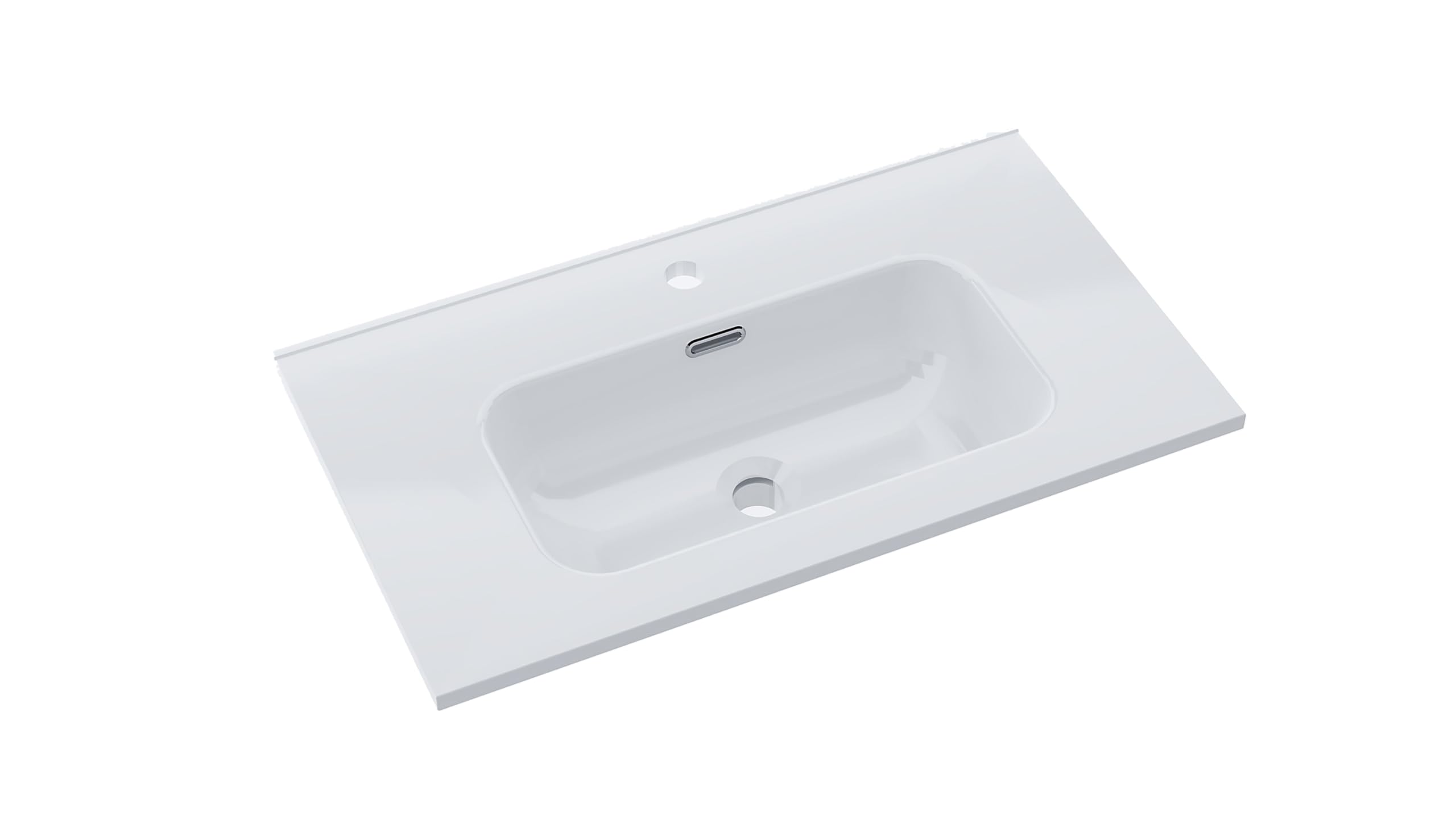 BAIKAL Lavabo en céramique encastré. Plateau en céramique. Lavabo rectangulaire blanc brillant. Lavabo encastré facile à monter. Profondeur 39 cm/Largeur 71 cm