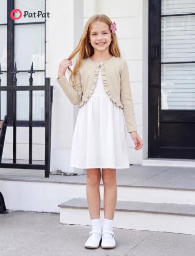 Image of PATPAT Girls Cardigan Bolero Size 4-12 Years Kids Knit Long Sleeve Ruffle Open Front Button Cover Up Cropped Tops for Girls