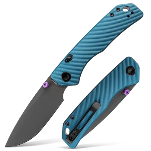 Image of Vosteed Marten EDC Folding Pocket Knife - 3.30 inch 154CM Destroyer Gray Blade - Top Liner Lock, Steel Blue Aluminum Handle - Fishing, Hiking Knives - A1612