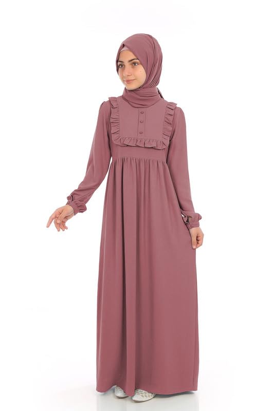 Muslim ClosetAbaya for Young Girls Age Below 14 Years | Kids Abaya with Ruffled Design over chest | Baby Girl Burqa Design (MC-KRFL001)