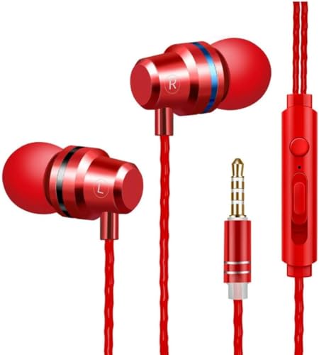 HIFI Wired Headphones, In-Ear Noise Isolation 3.5mm Jack Plug Earphones, In Ear Tangle-Free Cord with Enhanced Heavy Bass Stereo Sound Earbuds with Microphone for MP3
