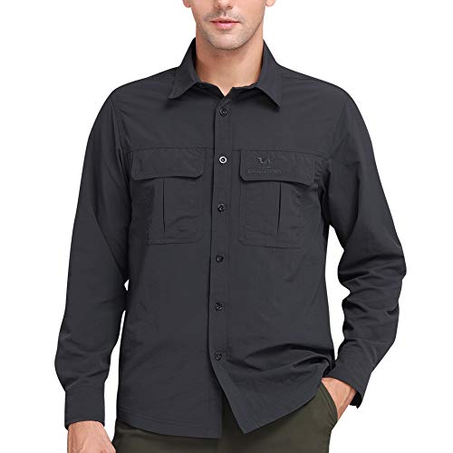 CAMEL CROWN Hiking Shirt Men Long Sleeve Outdoor Roll-Up Fishing Shirts with UV